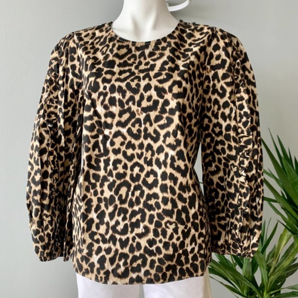 J. Crew Ruffle-sleeve Top In Leopard - Picture 11 of 14
